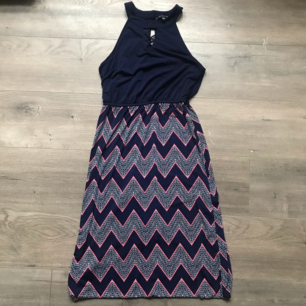Three Pink Hearts Chevron Maxi Dress